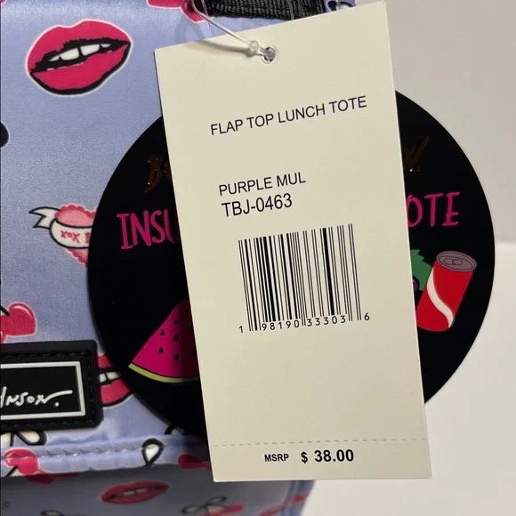 Betsey Johnson Lavender Tote with Cherry and Lip Design - Picture 3 of 3